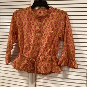 Boho style floral pattered top, cinch waisted .. unbranded